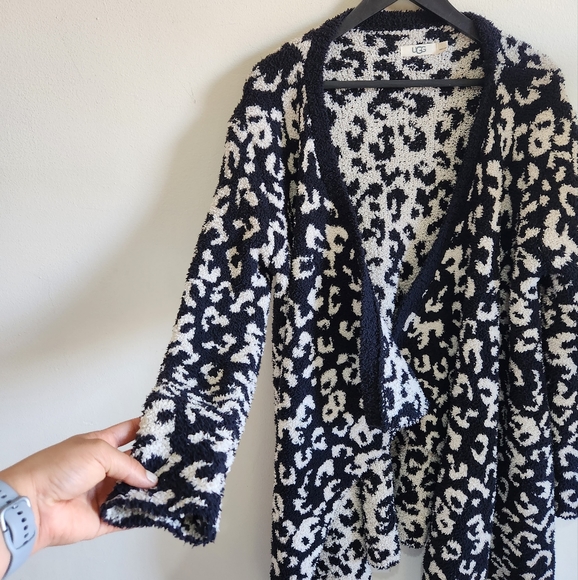 UGG Phoebe Knit Wrap Long Sleeve Cardigan Leopard Print Size L Women Soft - Picture 2 of 16